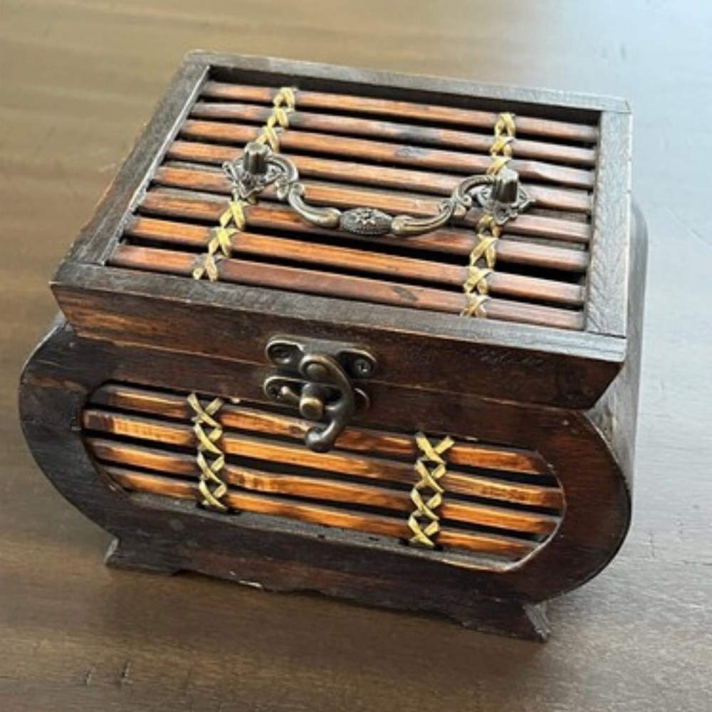 Decorative Dark Wood Trinket/Jewelry Box with Brass Accents
